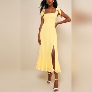 Lulus Elegant Yellow Tie-Strap Sleeveless Dress